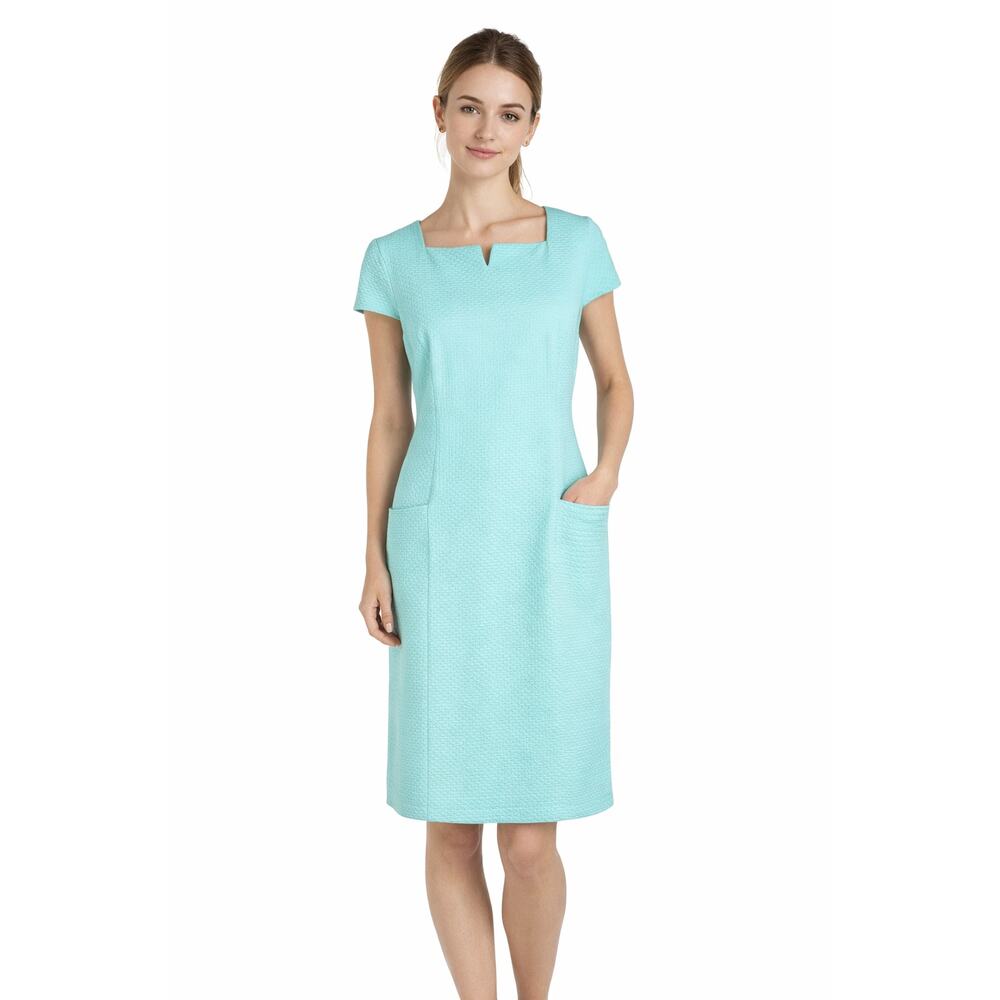 J. McLaughlin Seafoam Green Jacquard Capped Sleeve Shift Dress Sz. SMALL